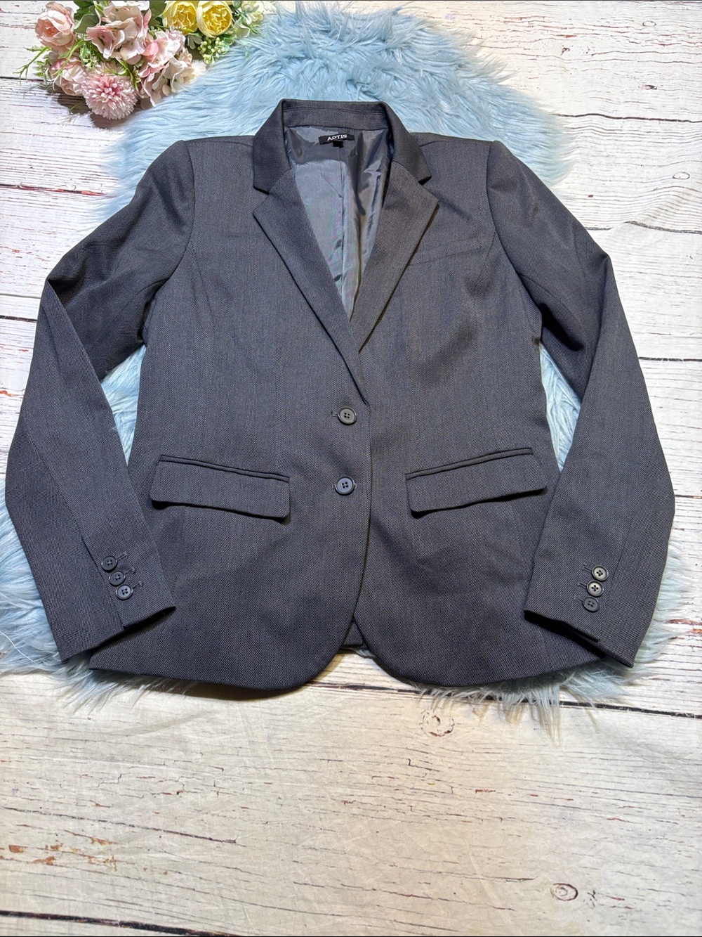 Apt. 9 Women's Charcoal Gray Two-Button Tailored Blazer Sz 8